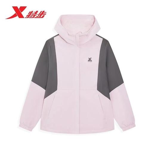 6楼特步运动女士外套御水盾单风衣974128160033奶昔粉/溢格灰 商品图2