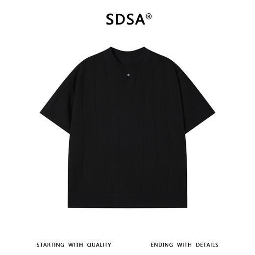 266010SDSA男装2026新款高贵轻奢老钱风纯色竖纹亨利领短袖T恤百搭上衣 商品图1