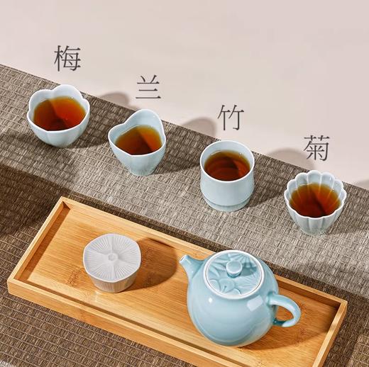 杭州西湖景区知君子茶具礼盒一壶四杯豆青釉茶器套装 商品图2