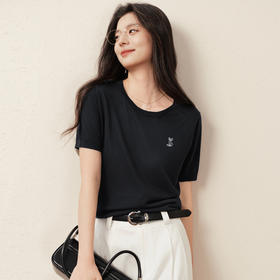 【商场同款】诗凡黎圆领刺绣针织衫2025秋新款短袖上衣3G7131271