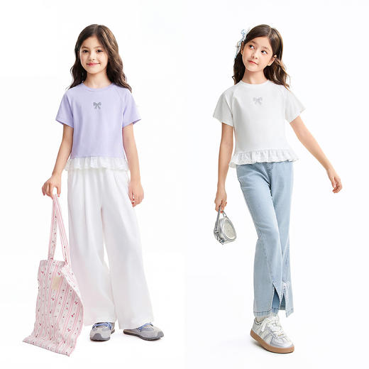 女童圆领短袖针织衫夏季新款安奈儿童装EG621637 商品图3
