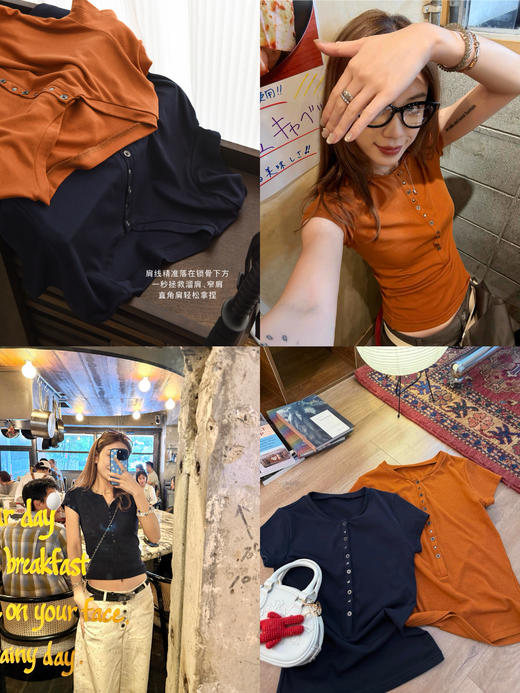 莫代尔莱赛尔天丝复古铆钉短袖T 商品图0