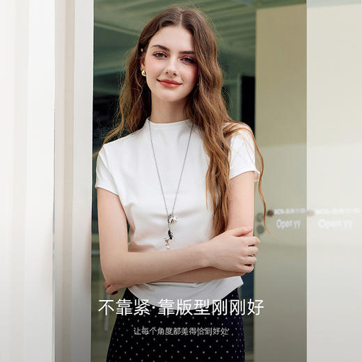 西遇法式半高领正肩短袖T恤女2026年夏季新款莱赛尔打底修身上衣SS060239 商品图4