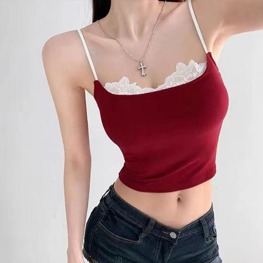 【甜美纯欲❗️芭蕾拼接蕾丝边吊带】超美显瘦，洋气减龄，时尚优雅，紧身背心女夏季辣妹外穿短款打底上衣 商品图1