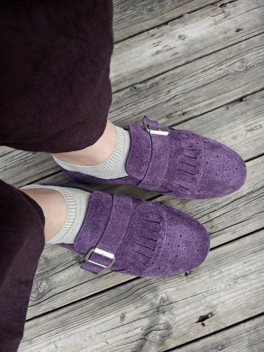 非常秀气的款【一脚蹬单鞋】10天发货，鞋舌有弹力绳，肉肉脚可穿，鞋面翻毛皮，鞋内里透气柔软猪皮，脚感舒适，平底鞋 商品图1