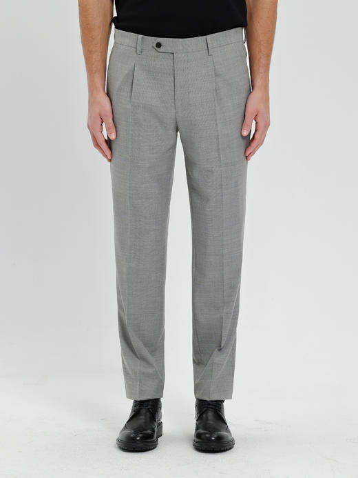 callisto清爽灰色丝毛混纺十字编织西裤 商品图2