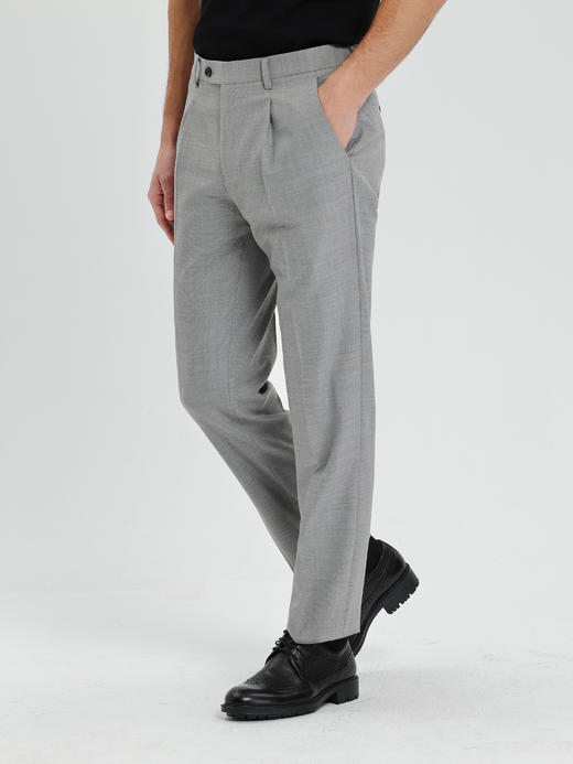 callisto清爽灰色丝毛混纺十字编织西裤 商品图3