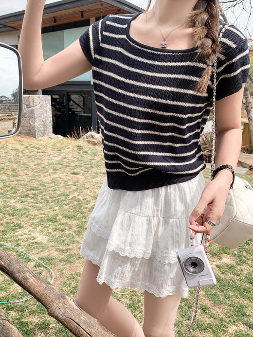 <曾小咸推荐>3.25现货秒杀 ！微信超特价！2色条纹针织衫短袖 日常99.99 立减40 秒杀59.99！！ 商品图13