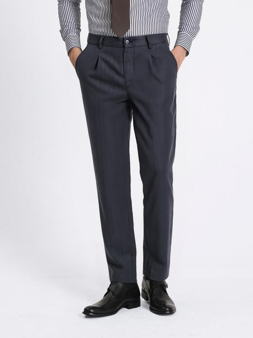 callisto藏青天丝亚麻混纺鱼骨纹微直筒西裤 商品图2