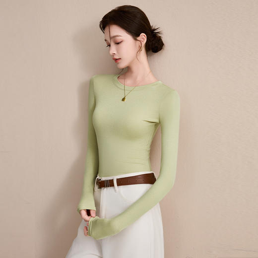 【莫代尔打底衫女款春秋】2026新款内搭咖色长袖t恤圆领修身薄款上衣、半高领打底衫 百搭，显瘦 商品图5