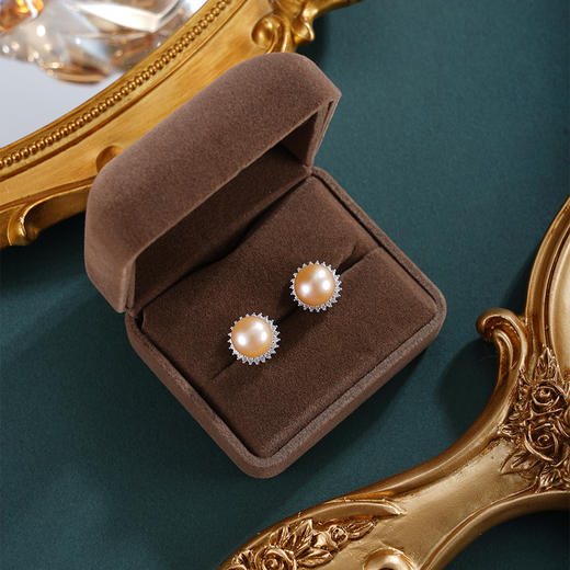 子佩集【韶光花期】银S925珍珠惜王妃耳钉【E4566】10mm珠双色太阳花偏橘2601 商品图3