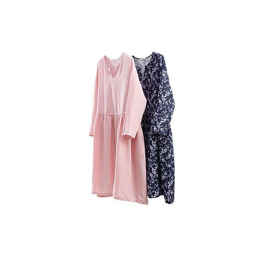 绽放124朵/如风*亚麻小V领腰部碎褶大裙摆加抽绳长袖中长款连衣裙 商品图4