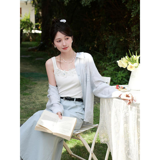 鹿向南「糖霜冰岛」蓝色宽松休闲防晒衬衫女装春夏季长袖外搭上衣 商品图4