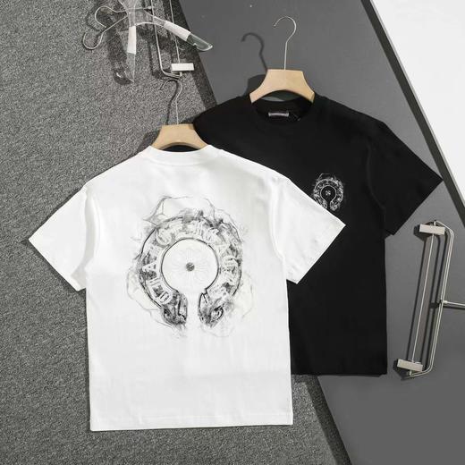 F032539重工梵文泼墨刺绣立体LOGO休闲圆领短袖T恤 商品图0