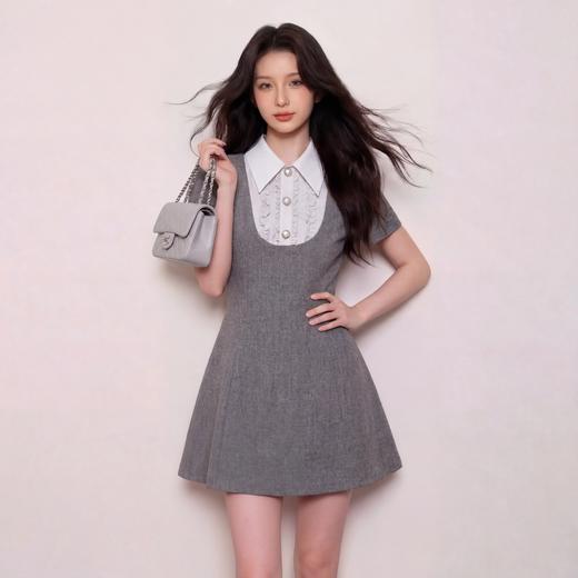 奢姿大码女装2026夏季木耳边拼接翻领连衣裙胖妹妹时尚千金风裙子9962872182 商品图3