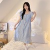 少女新款云朵棉吊带睡裙睡衣夏季甜美格子纹蓝色复古泡泡袖可外穿M-2XL★娃娃优选 商品缩略图3