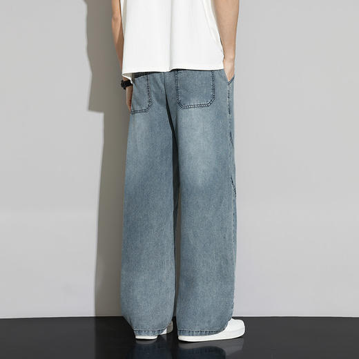 【DYF】大依优型大码男装春季天丝莱赛尔阔腿牛仔裤垂顺版松紧腰直筒长裤 商品图4
