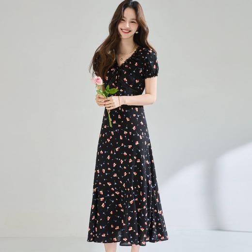 「高货sh」全新升级【铂金会员293/天猫399/差价106】(05234)洛诗琳木耳边蕾丝拼接印花连衣裙2026夏季气质收腰茶歇裙 商品图0