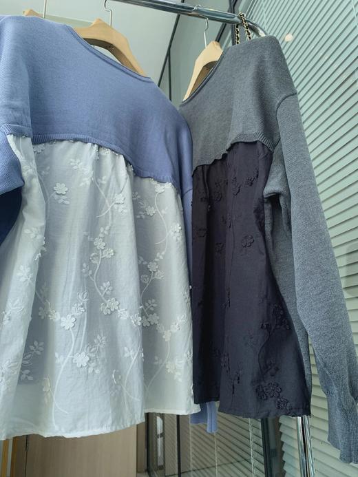 日单！无补！蕾丝拼接圆领开衫  26ZB03024- 商品图6