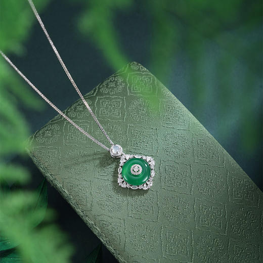 子佩集【碧华盈瑞】银S925套链项链【TL016618】绿玉髓菱四叶草形平安扣内圆外方2602 商品图1