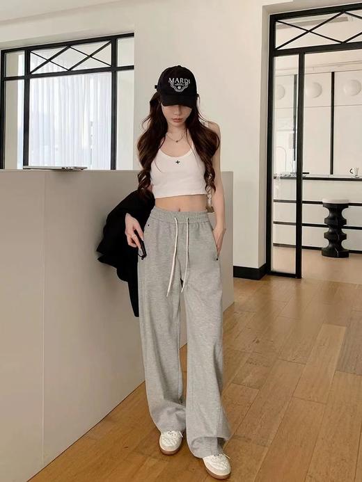 F032578简约松弛感阔腿运动裤女抽绳垂感休闲裤直筒卫裤 商品图8