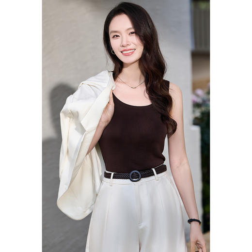 100%天丝背心 夏天不担心闷汗啦！米思阳2026春夏新款法式宽肩款背心内搭弹力上衣女6166 商品图2