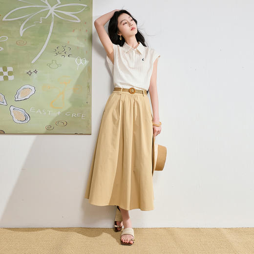 【抗皱半身裙】三彩2026夏季新款纯色高腰A字裙伞裙长裙通勤S 商品图2