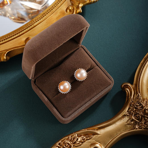 子佩集【韶光花期】银S925珍珠惜王妃耳钉【E4566】10mm珠双色太阳花偏橘2601 商品图2