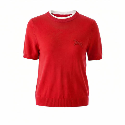 「高货wl」全新升级【铂金会员174/天猫229/差价55】(02328)洛诗琳美丽诺羊毛假两件针织T恤2026春夏小马钉珠短袖上衣 商品图4