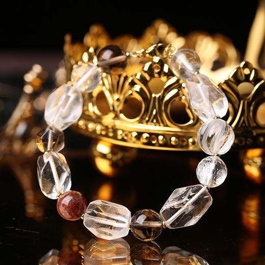 【祈愿吉品】「和光同尘」白水晶茶晶净化手链 商品图1