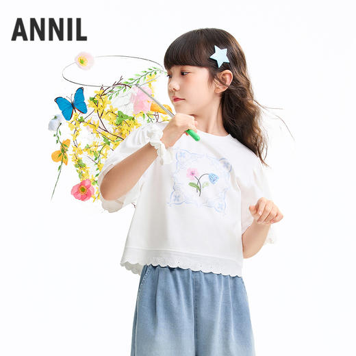 女童圆领短袖针织衫夏季新款安奈儿童装EG621642 商品图2