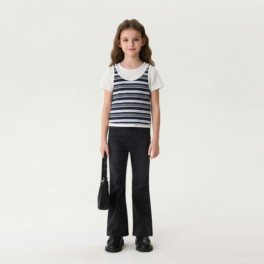 马克珍妮条纹日记女童Miu系假两件T恤2026年夏装新款560578 商品图2