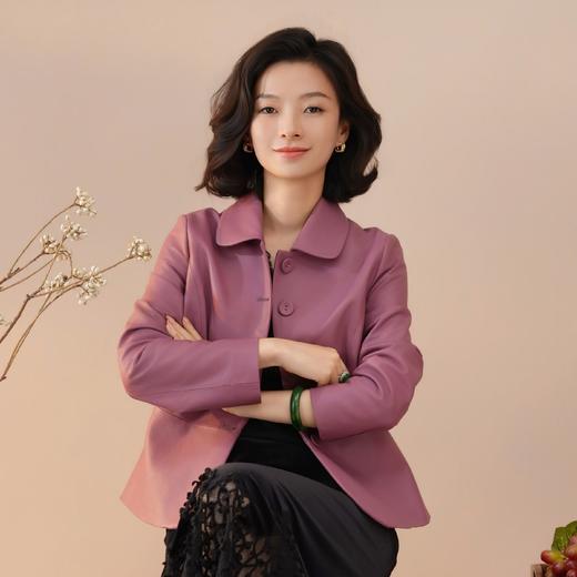 西子/恰逢春日土耳其绵羊皮翻领收腰粉色皮衣外套/WTTJ1177 商品图1