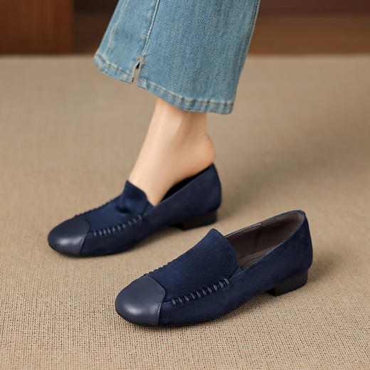 【预售5天】英伦风羊皮深口单鞋女圆头粗跟乐福鞋通勤复古小皮鞋浅口懒人鞋AJ&JL-973 商品图2