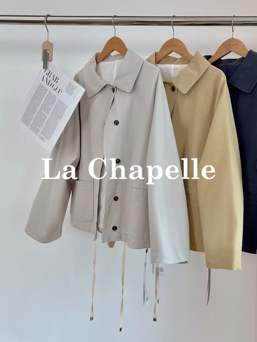专柜实拍【高智风衣】拉夏贝尔/La Chapelle极简翻领排扣下摆抽绳设计纯棉休闲上衣宽松外套 商品图4