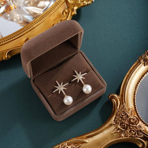 子佩集【星芒之秀】银S925珍珠惜王妃耳钉【X7532】8.5mm珠双色星芒2601 商品图2