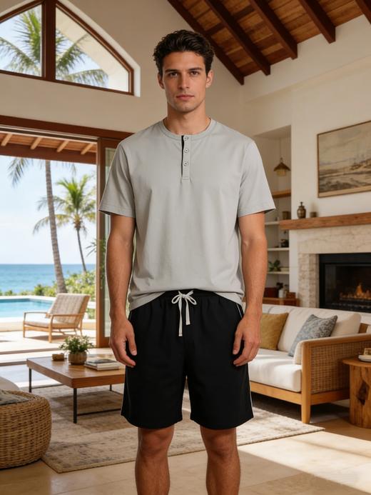 【50S棉聚酯蚕丝混纺】SCHIESSSER德国舒雅男士亨利领时尚家居套装35/24608H 商品图2