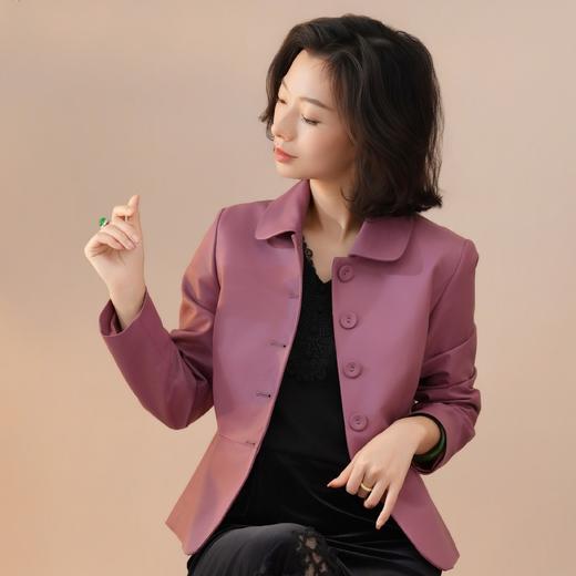 西子/恰逢春日土耳其绵羊皮翻领收腰粉色皮衣外套/WTTJ1177 商品图3