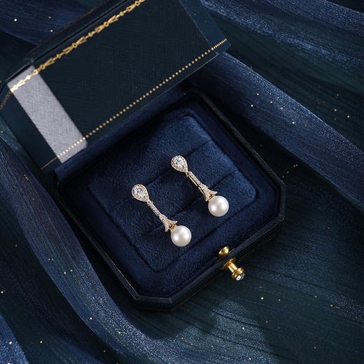 子佩集【闪亮轨迹】银S925珍珠惜王妃耳钉【E4053】7.5mm珠双色水滴吊球2601 商品图2