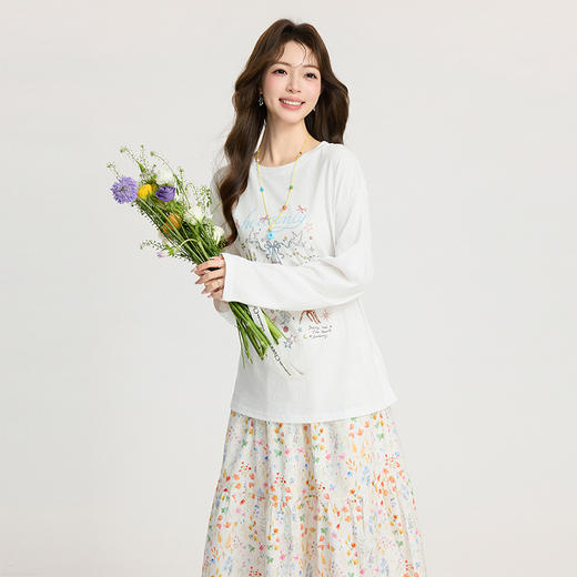 西遇甜美风卡通印花长袖T恤女2026年春季新款圆领宽松百搭上衣SS060248 商品图4