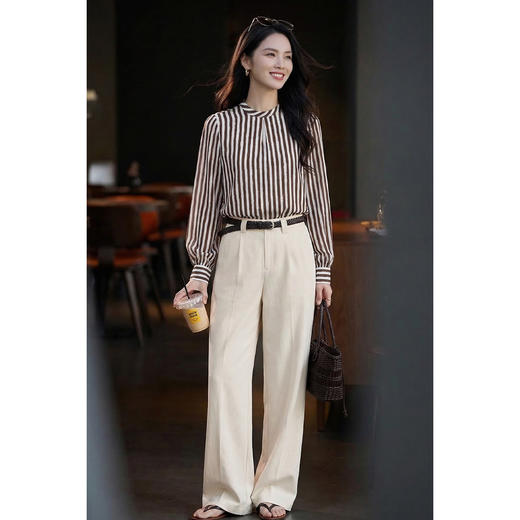 米思阳2026春季新款通勤风OL优雅条纹衬衫半高领气质直筒衬衣女4258 商品图1