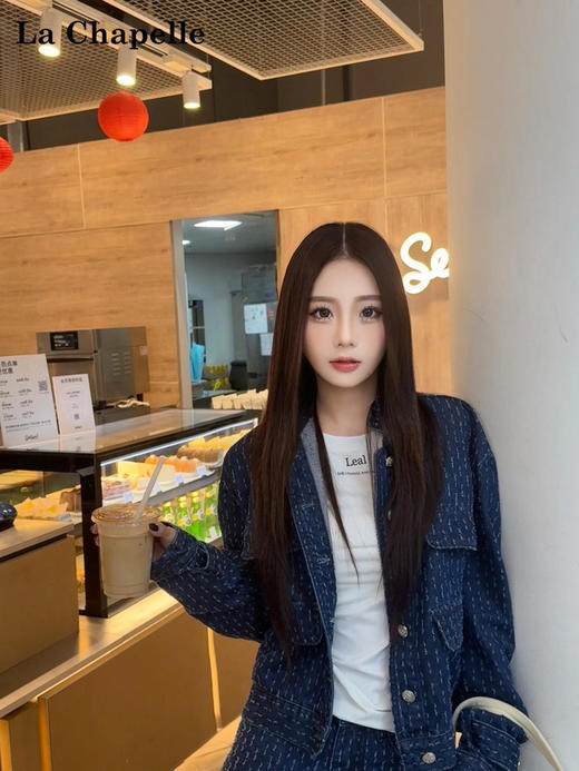 天猫同步【老钱调调~】拉夏贝尔/La Chapelle简约设计立领排扣肌理感小香外套百搭个性牛仔夹克上衣 商品图2