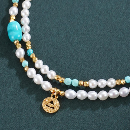 子佩集【福禄高升】银S925珍珠惜王妃手链【QNS0015】3mm珠镀金绿松石葫芦三角之力2601 商品图2