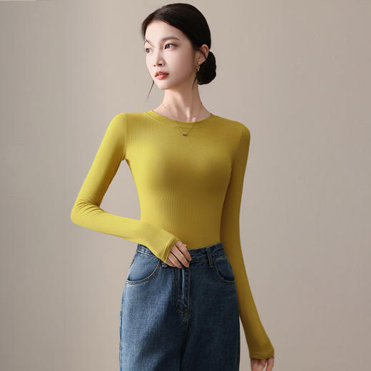 【莫代尔打底衫女款春秋】2026新款内搭咖色长袖t恤圆领修身薄款上衣、半高领打底衫 百搭，显瘦 商品图6
