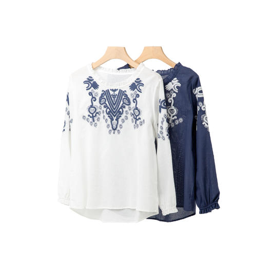 复古刺绣棉麻衬衫 商品图2