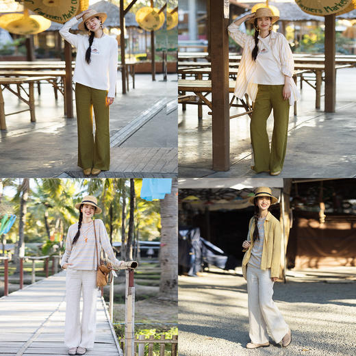 特绽放145朵/松弛微喇裤*春季轻薄亚麻直筒阔腿裤女垂感休闲长裤 商品图3