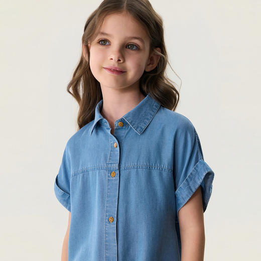 马克珍妮时髦松弛女童扭结牛仔衬衫2026年夏装新款560595 商品图4