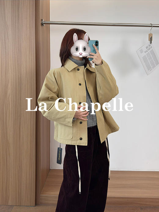 专柜实拍【高智风衣】拉夏贝尔/La Chapelle极简翻领排扣下摆抽绳设计纯棉休闲上衣宽松外套 商品图2