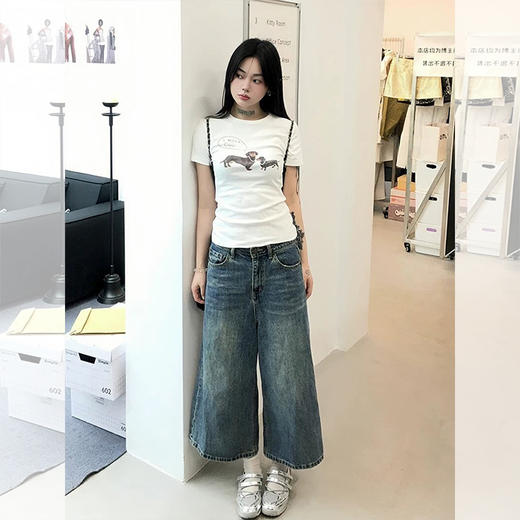 西遇腊肠狗印花短袖T恤女2026年夏季新款圆领正肩短款白色上衣SS060254 商品图1