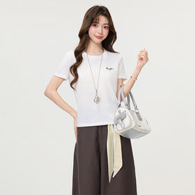 西遇字母刺绣白色短袖T恤女2026年夏季新款正肩圆领休闲百搭上衣SS060250